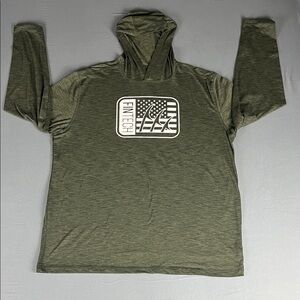 Fintech Green Men’s XL Long Sleeve Tee with Hood and USA Flag Graphic